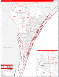 New Hanover County, NC Wall Map Zip Code Red Line Style 2026